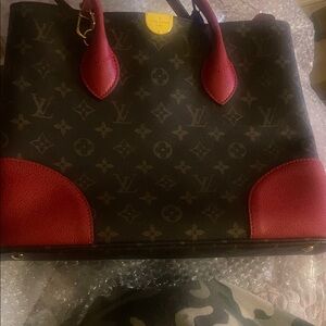 Louis Vuitton Brown and Red Monogram Tote